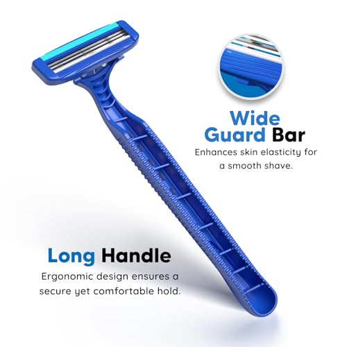 LetsShave Pro 3 Plus Disposable Shaving Razors for Men, Pack of 10, Stainless Steel, Razor with Rubber Grip Handle & Safety Cap, Open Flow Hair Remover Made in South Korea, Razor for Men Face and Head