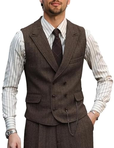 Retro Men Suit 3 Piece Brown Grey Tweed Herringbone Men's Suits Slim Fit Groom Tuxedos Prom Blazer Custom Jacket2