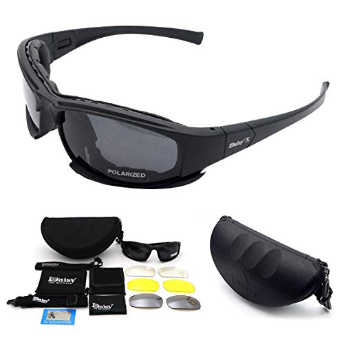 HugeAuto Gafas de sol deportivas polarizadas, X7, gafas tácticas militares con 4 lentes intercambiables, gafas protectoras para hombres y mujeres para correr, ciclismo, esquí, pesca