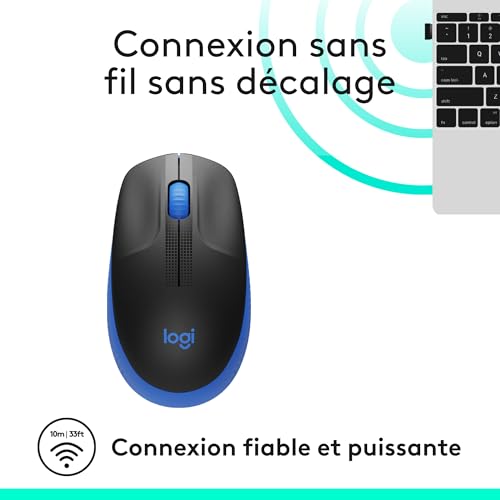 Logitech M190 Souris sans Fil, Design ambidextre, durée de la Batterie 18 Mois avec Mode économie d’énergie, récepteur USB, contrôle précis du Curseur + défilement, Large molette de défilement - Bleu