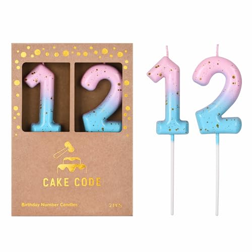 CAKE CODE 2.76 Inch Classical Pink Blue Gold 12 Number Birthday Candles Gold Number Candles Cake Number Candles Party Celebration
