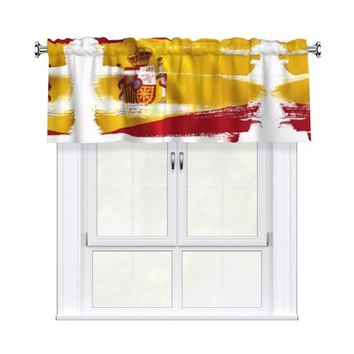 SSYGHT Spain Flag Print Curtain Valance 54x18in – Energy Efficient, Window Treatment for Bathroom, Kitchen, and More