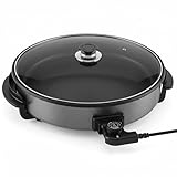 Shov Elektrische Pizzapfanne & Multibräter XL – 48cm Durchmesser, 7cm Tiefe | Partypfanne mit Antihaftbeschichtung & Glasdeckel | 1500W | Einstellbares Thermostat für Pizza, Paella, Gyros & Steaks