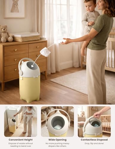 Image of iTouchless Odor-Locking Diaper Pail - 2026 Award-Winning Ag+ Silver Ion Nursery Bin - Fits Any Bag, No Refills Needed - Includes 20 Leak-Proof Bags (Holds 300 Diapers) - Sand Almond Versatile Bin