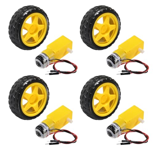 DIANN 4 Sets TT Motor DC 3-6V Gearbox Motor Dual Shaft 200RPM Ratio 1:48 Motor with Tire Wheel Kit for DIY Smart Car Robot