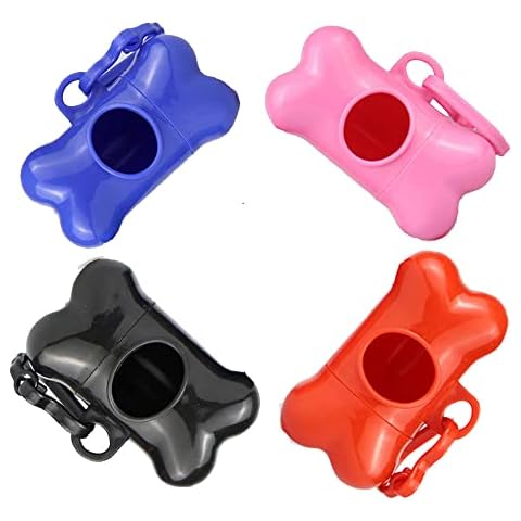 Poo Bags Holder Waking Carrier Dispenser Bone Shaped Doggy Poop Bag Dispenser Key Chain Belt Collar Clip Leak-Proof Dog Waste Bags Biodegradable Cat Travel Storage Pet Supplies (Assorted Color) 1 Pcs Cover