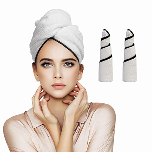 Orthland Microfiber Hair Towel Wraps for Women [2 Pack] Quick Dry Anti-frizz Head Turban for Long Thick & Curly Hair, Super Absorbent Soft (2 Pack-White)