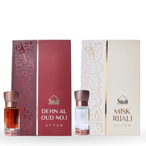 Dehn Al Oud Attar & Misk Rijali Attar By Dukhni | 6Ml Smokey Oudh Perfume Oil & 6Ml Soft Silky White Musk | Arabian Perfume Oil For Men And Women, 100