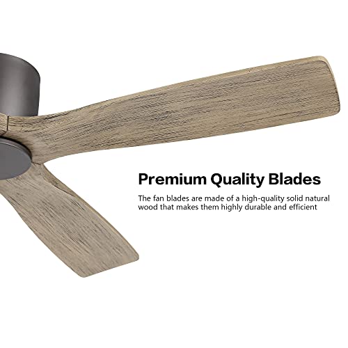 WINGBO 54 Inch Flush Mount DC Ceiling Fan without Lights, 4 Reversible Carved Wood Blades, 6-Speed Noiseless DC Motor, Hugger Ceiling Fan No Lights in Graphite Finish with Gray Blades, ETL Listed thumbnail 5