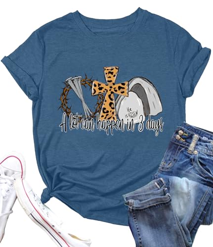 Image of A Lot Can Happen in 3 Days Shirt Women Christian Easter Tshirts Casual Short Sleeve Religious Quotes Tee Tops