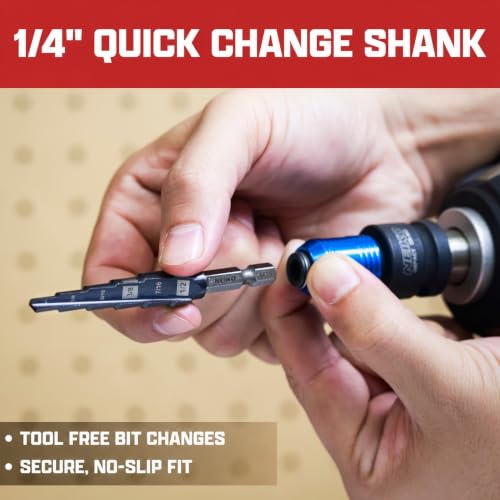 Image of NEIKO 10604B Step Drill Bit, 6 Steps 3 /16 inch to 1 /2 inch Straight M35 Cobalt, AlTiSiN Coated, 1 /4 inch Quick Change Step Bits for Steel, Metal, Wood, Plastic, Unibit Cone Drill Bits, Two Flute