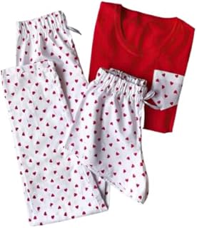 بيجامة صيفي كاجوال للنساء 3قطع مقاس موحد قطن ليكرا كود 2383 لون احمر