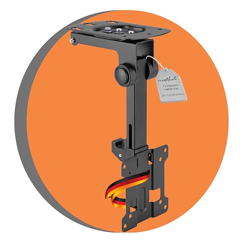 PureMounts TV Deckenhalterung für Fernseher, geeignet für 13-27 Zoll, klappbar, höhenverstellbar, schwenkbar, neigbar, bis VESA 100x100, schwarz