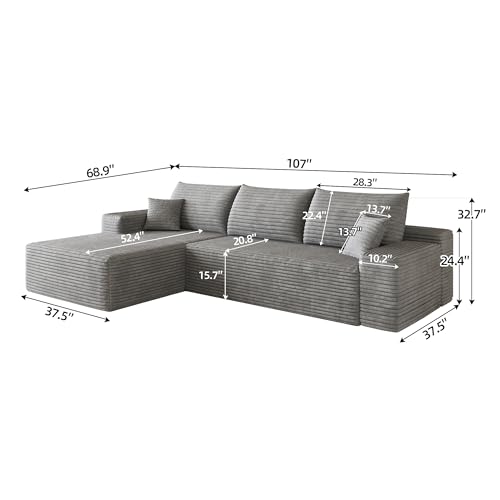 Image of 107 inch Cloud Sectional Sofa Boneless Couches with Chase