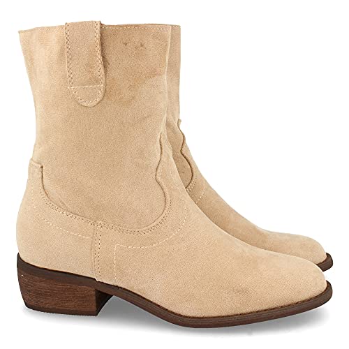 shoes&blues.es 61274-Botin de Tacon para Mujer, Comodos, con Punta Redonda, y Cierre de Cremallera, Otono Invierno 2021. Talla 36 Beige