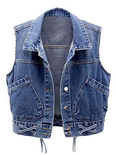 Gilet en jean veste en jean avec poches poitrine et boutons métalliques ORANDESIGNE