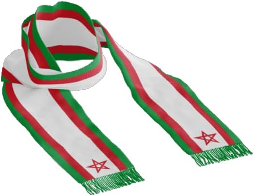 Friendship League Morocco Fan Scarf, White With Red and Green, One Size