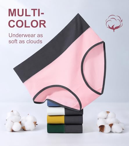 Image of Eiggam Underwear for Women Cotton High Waist Panties Full Coverage Briefs Soft Strech Ladies Breathable Panties-Multi Pack