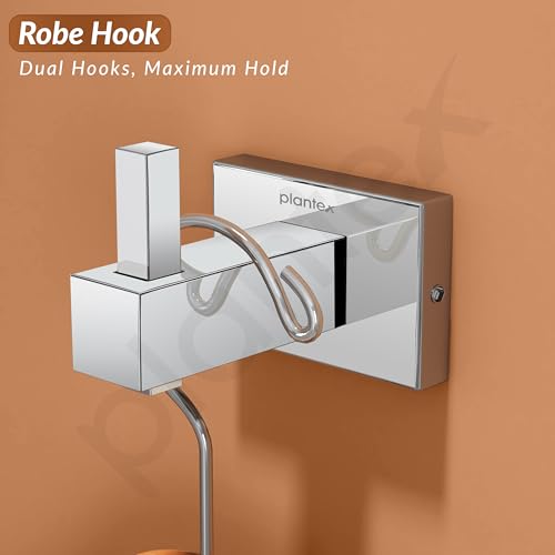 Image of Plantex Stainless Steel Robe Hook /Cloth-Towel Hanger /ccloth Hanger for Bathroom wall Bathroom Accessories - Nexa (Chrome)