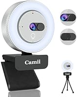 2K Webcam with Light, HD Webcam for PC with Built-in Privacy Cover, Adjustable Brightness, Noise Reduction Mics, for Zoom Skype Teams Laptop and Google Meet
