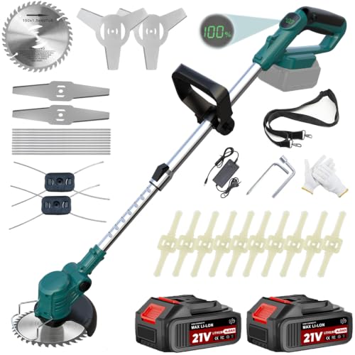 YEXLXLN Rasentrimmer mit Akku und ladegerät Akku Rasentrimmer für Makita-Akkus mit 4 Klingentypen und 2 x 2 0 Ah Batterien 21V Freischneider Akku für Garden Trimmen (Blau)