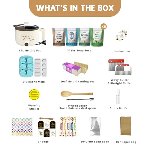 LFISGNN Soap Making Kit with 4 Flavored 10 lbs Soap Base in Bulk, DIY Soap Making Supplies Kits for Adults with Soap Melting Pot, Soap Base (Shea Butter, Glycerin, Aloe, Goat Milk) and Loaf Mold by LFISGNN - Image 2
