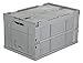 Mount-It! Folding Plastic Storage Crate, PACK OF 3, Collapsible Utility Distribution Container with Attached Lid, 65L Liter Capacity, Gray,
