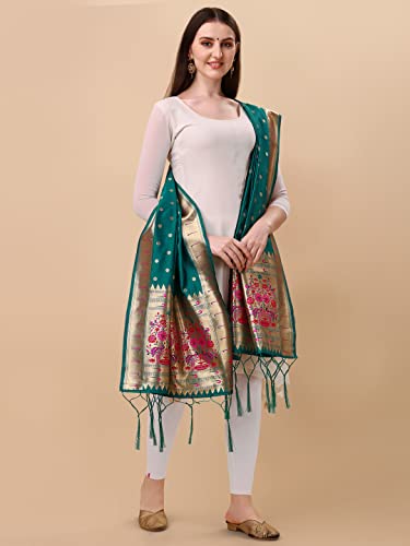 Image of DEVANGI Women's Woven Banarasi Silk Dupatta /Chunni For Women, Floral Print 1 Meter Wide and 2.3 Meter Length Printed Designer Dupatta /Chunni For Girls