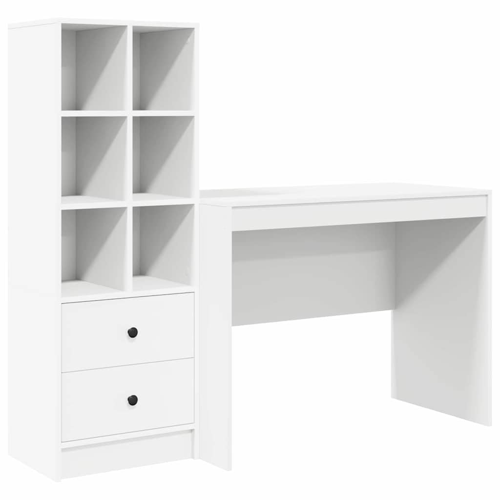 vidaXL Bureau avec tiroir 2 pcs Blanc, Bureau Moderne, Meuble de Travail résistant, Station d'accueil Pratique pour Booster ta productivité