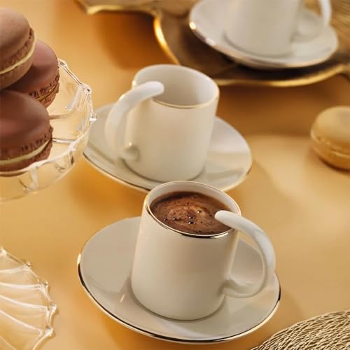 Fecra Conjunto de canecas de café em porcelana, 12 peças para 6 pessoas, marca Yıldız dourado