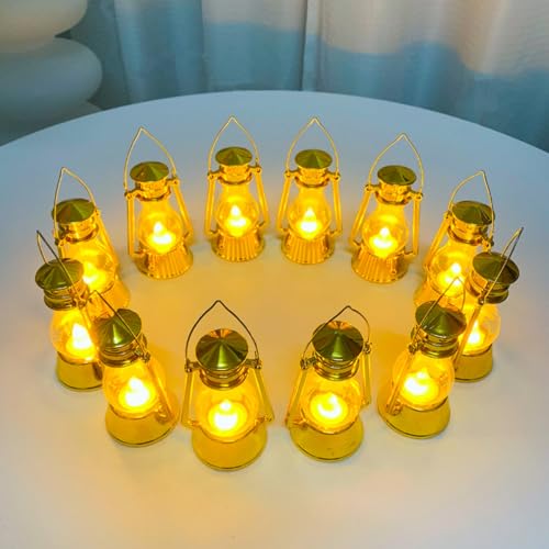 Pack de 12 mini linternas LED vintage de 4 pulgadas con vela parpadeante para centros de mesa 5