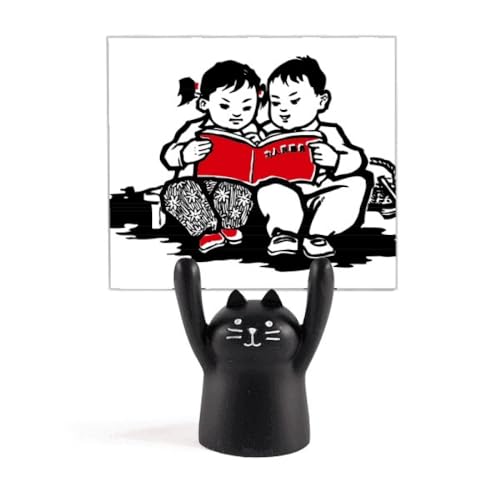 男の子の女の子のベンチの本の中国の愛国心 カートゥーン黒猫スタンド型メモホルダー装飾