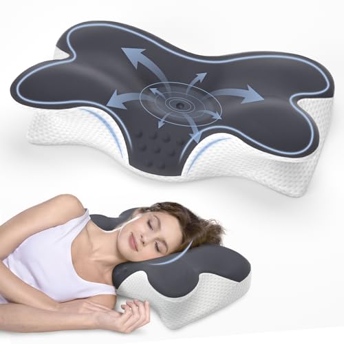 Cervical Neck Pillow for Neck Pain Relief,Side Sleeper Pillow for Sleeping,Memory Foam Neck Support Ergonomic Pillow for Back Stomach Sleepers
