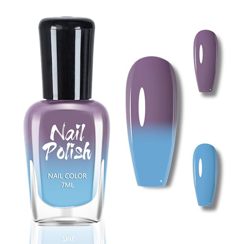 Esmalte de uñas que cambia de color, color gris azulado, esmalte de uñas con efecto de cambio de color, 7 ml, de secado rápido de larga duración, sin barniz de color UV para arte de uñas DIY (gris)