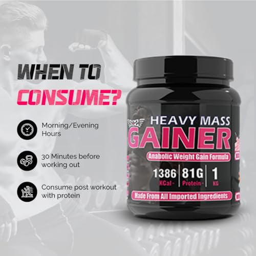 Image of SOS Nutrition High-Calorie Heavy Mass Gainer Protein Powder (Strawberry 1kg) | 81g Protein | Weight Gainer for Men & Women | Muscle Growth & Strength | Ideal for Gym & Fitness