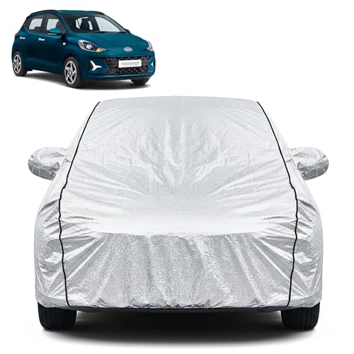 Image of Waterproof Car Cover for Hyundai Grand i10 Nios | Dustproof, UV Resistant & Scratch Protection | Soft Cotton Lining | Triple Stitched | Mirror Pockets & Elastic Fit | Silver
