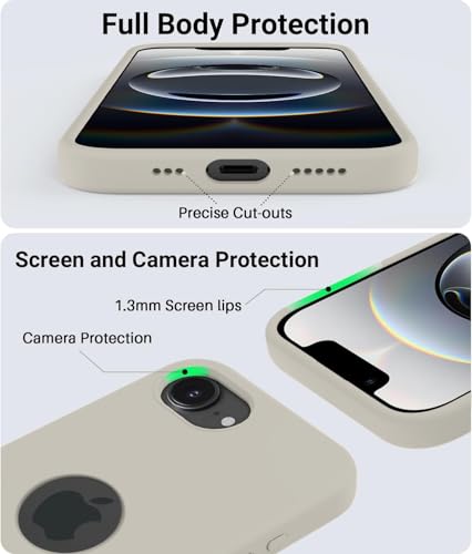 Image of Elzzi Microfiber Logo Cut Cover Compatible for iPhone 16e /17e Case Liquid Silicone Cases Full Body 4 Layer Protective Covers Shockproof Back Cover with High Raised Camera Lips (6.1 inch, Stone Grey)