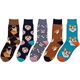 Angelteers 5 Pairs Cute Animal Crew Socks Fun Casual Cotton Calf Socks for Women (US, Alpha, One Size, Regular, Regular, Corgi)
