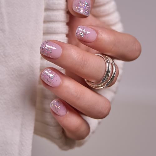 Image of CurvLife Extra Short Square Press On Nails, Lilac Stardust Nude, Soft Gel