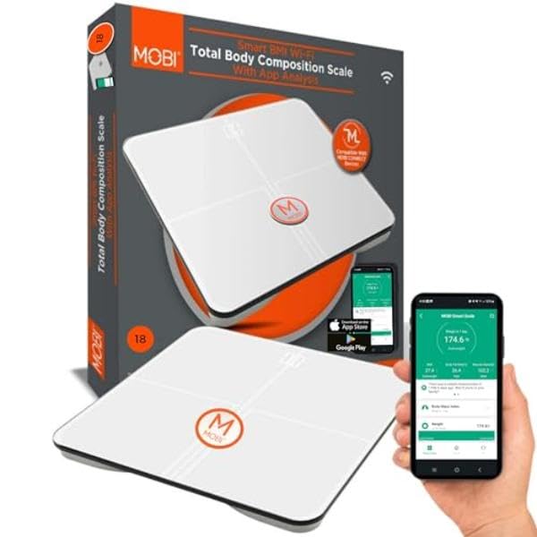 mobi smart wi-fi body composition scale with app analysis for health, fitness and diet tracking. wireless weight scale & quick on-phone analysis