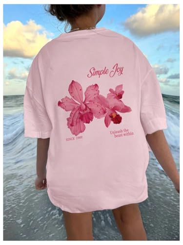 Girl's Floral Graphic Tee Tops Crewneck Short Sleeve T Shirts Cute Summer Clothes Trendy4