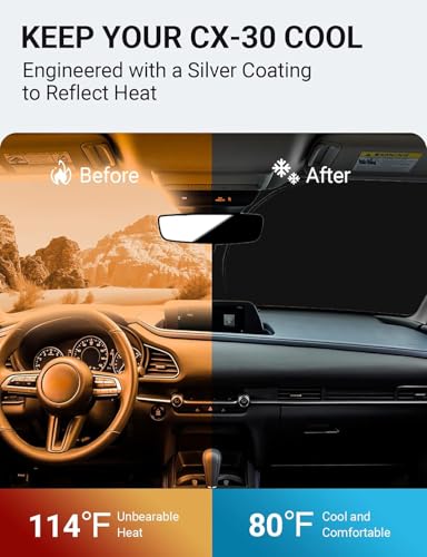 Image of Proadsy Windshield Sun Shade for Mazda CX-30 2020-2025 2026 CX30 Accessories 4-Layer Foldable Front Sunshade Protector Sun Visor Blocks UV Rays Keep Car Cooler