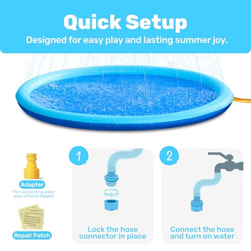 SLOOSH 72" Non-Slip Splash Pad Sprinkler - Outdoor Water Toys Play Mat for Toddlers Kids Dogs, Outside Thickened Sprinkler Pool Party Durable Backyard Fountain for Girls Boys Pets (72in, Blue) - Image 4