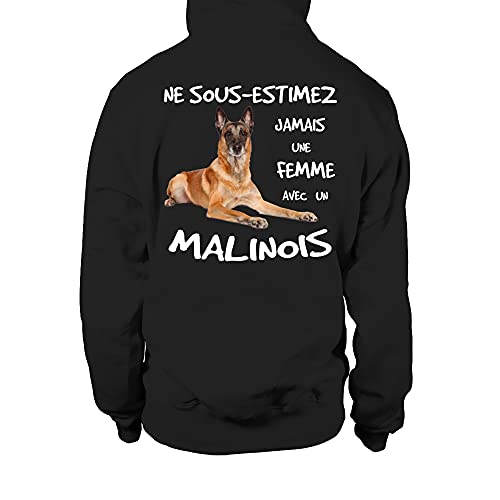 TEEZILY Sweat à Capuche Unisex Ne sous-Estimez jamais Une Femme avec Un Malinois - Noir - S Cover