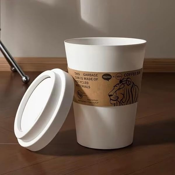 ☆まるでカフェのカップ☆ リアルな見た目 テイクアウトカップ型 ゴミ箱 スイング蓋付き 紙コップ風 おしゃれ リビング カフェ キッチンカー (ブラック) - 5