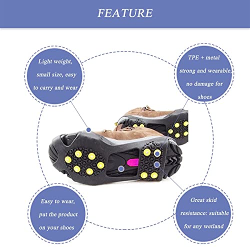Hofire Ice Cleats, Ice Grips Traction Cleats Grippers Non-Slip Over Shoe/Boot Rubber Spikes Crampons Anti Easy Slip 10 Steel Studs Crampons Slip-On Stretch Footwear (10-Studs-Black, M) #TOP1