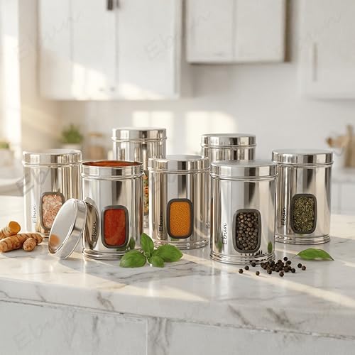 Image of Ebun Stainless Steel See Through Small Containers | Stainless Steel Container with Lid | Steel Kitchen Containers Set | Steel Airtight Container | 750 Gms Capacity | Pack of 6