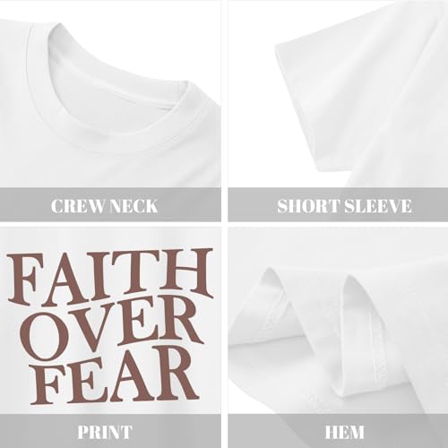 Image of Girls Faith Over Fear Christian Shirts for Kids Jesus God Bible Verse Religious Tshirt Cute Preppy Graphic Tees Tops
