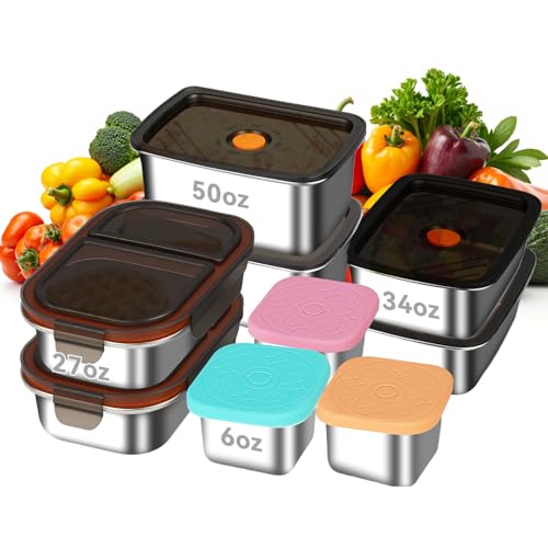 YUANYE 9 Pack 50/34/27/6oz Stainless Steel Salad Bowls with Lids & Dressing Cups, Leakproof Salad...