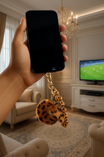 VIVALUXE Peluş Ponpon Telefon ve Çanta Bilekliği, Gri Leopar ve Düz Leopar Renkli Yumuşak Kürklü Anahtarlık, Telefon Askısı ve Şık Boncuklu Kadın Aksesuarı (Sarı Leopar) - Görsel 6